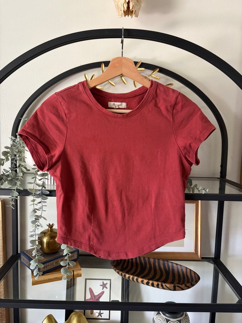 Madewell NN143 Cropped Crewneck Tee XS Rust Red Short Sleeve Cotton T Shirt